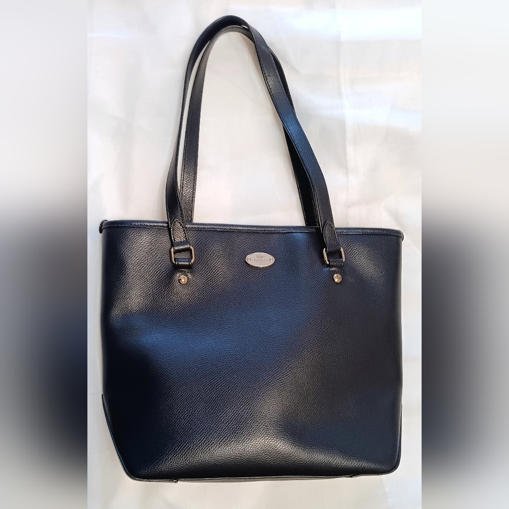 Coach Blue Tote Bag with Structured Shape and Smooth Leather